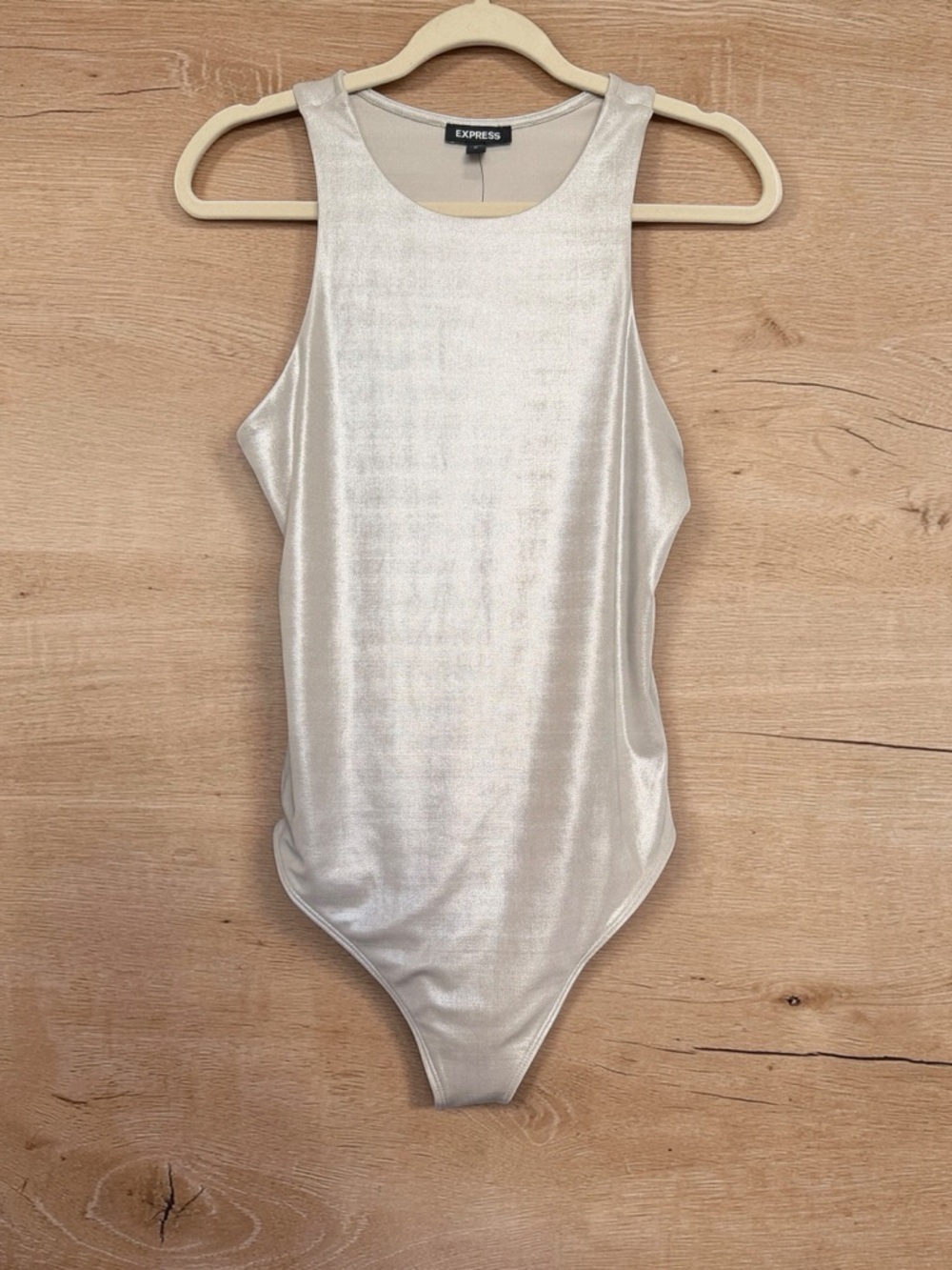 Express Silver Metallic Sleeveless One-Piece Bodysuit